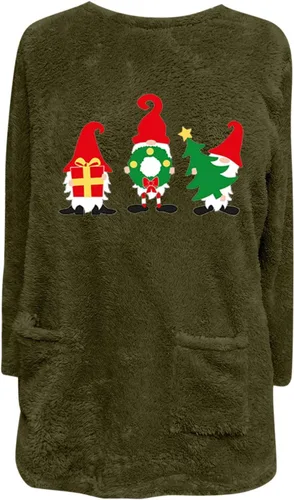 Vista 4 de Sudaderas de cuello redondo para mujer, cálidas, de sherpa, de vellón, suave, con bolsillos, para Navidad