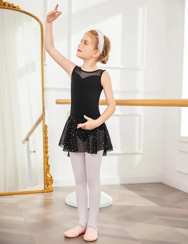 Vista 5 de Zaclotre Leotardo de baile brillante para niñas con falda Hi-Low Shiny Ballet Dance Dresses
