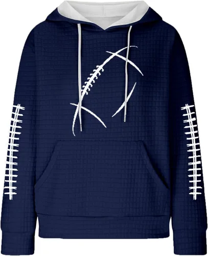 Vista 4 de Game Day Football Sweatshirt Women Fall Waffle Hoodies Pullover Graphic Oversized Casual Long Sleeve Hooded Tops