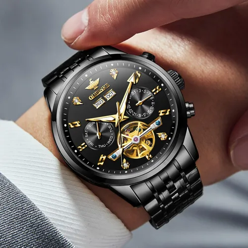 Vista 2 de OUPINKE Relojes Automáticos para Hombres Mecánicos Esqueleto Reloj de Vestir de Lujo para Hombre Acero de Tungsteno Resistente al Agua Luminoso
