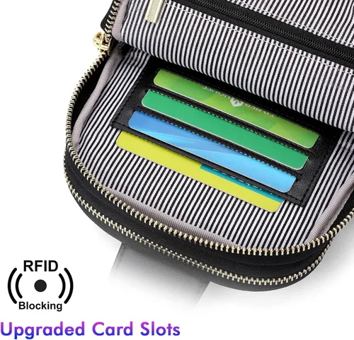 Vista 9 de nuoku Bolso bandolera para mujer - Pequeña cartera RFID y bolsa para teléfono celular