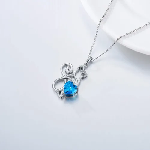 Vista 4 de RMREWY 925 Sterling Silver Cat Necklace Love Heart Pendant Cat Jewelry Christmas Gift for Women Mom