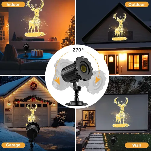 Vista 4 de Proyector de luces de Navidad dinámicas 3D para exteriores e interiores, decoraciones navideñas de renos, luces de proyector impermeables