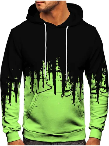 Vista 11 de Ymosrh Sudaderas con capucha de forro polar para hombre, sudaderas con capucha de color degradado, sudadera con capucha de manga larga, tops
