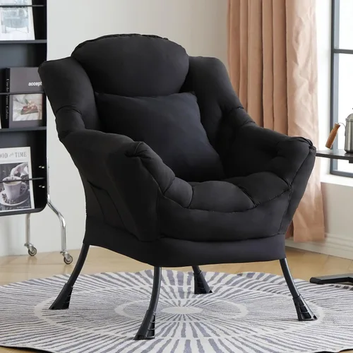 Vista 25 de Silla Lazy con otomana, cómoda silla de lectura para dormitorio Melocotón Beige-1