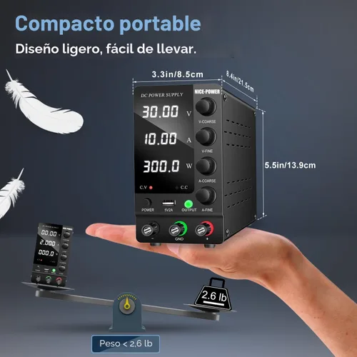 Vista 7 de NICE-POWER Fuente de alimentación CC variable 30V 10A, fuente de alimentación de banco de CC regulada de conmutación ajustable con interruptor