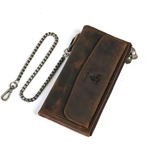 Vista 56 de Genuino Caballo Loco Cuero Regalo de Viaje Moneda Bolsillo Tarjetero Organizador Largo Cadena Rfid Cartera Monedero Con Broche Para Hombres Hombres