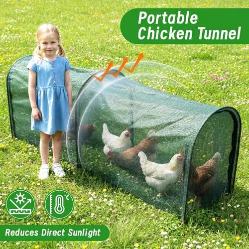Vista 6 de Correderas para pollos para el jardín, túneles plegables extra largos de 79" y 157" para el exterior, kit todo en uno con red de protección solar