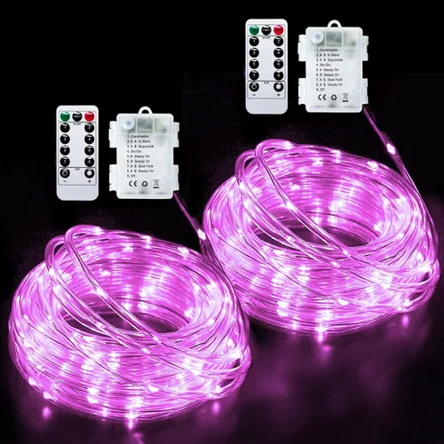 Vista 20 de JMEXSUSS Paquete de 2 luces de Navidad a pilas de luces blancas cálidas, impermeables al aire libre, 200 LED de 66 pies, 8 modos, funciona