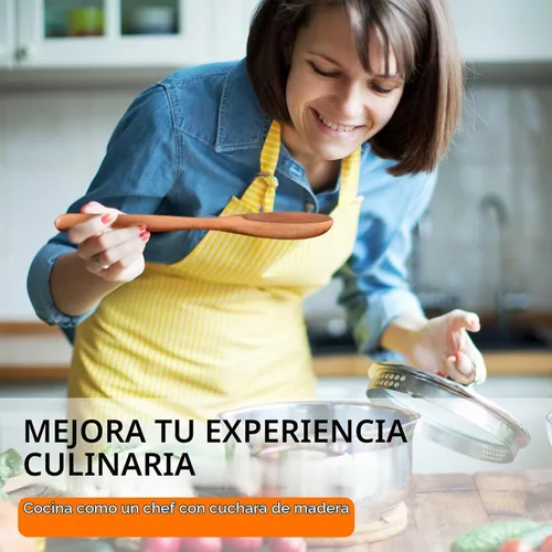 Vista 3 de Cucharas de madera para cocinar, utensilios de cocina de acacia sólida
