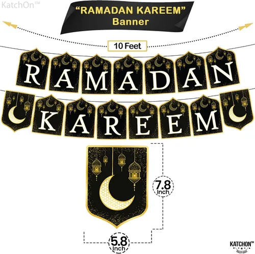 Vista 3 de KatchOn, Ramadan Kareem Banner - 10 pies, negro y dorado, cartulina, rectangular