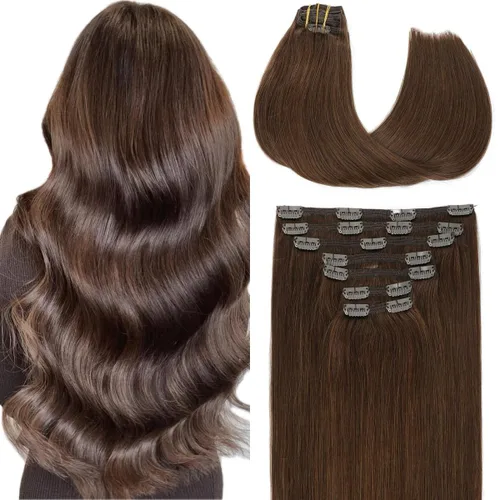 Vista 12 de VINBAO Extensiones de cabello humano con clip, balayage, color marrón ceniza a rubio caramelo, 14 pulgadas, 6 unidades, 3.53 onzas, 6