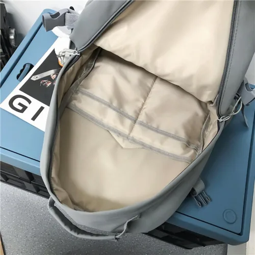 Vista 5 de Moda hombres mochila impermeable nylon mochila kawaii mujeres bolsa de viaje de alta capacidad bolsillos laterales, Negro -, Mochilas de mochila