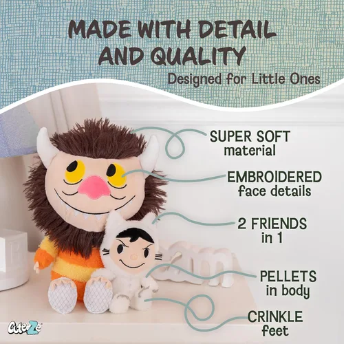 Vista 3 de Kids Preferred Where The Wild Things are Max & Moishe Duo Cuteeze - Felpa – Materiales súper suaves, arrugados, frijoles en la parte inferior