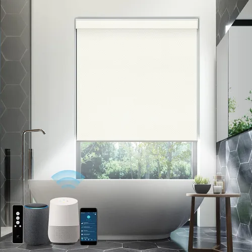 Vista 4 de SmartWings Persianas enrollables motorizadas compatibles con Alexa SmartThings Google, 100 % opacas, impermeables, de vinilo, sin cables, persianas
