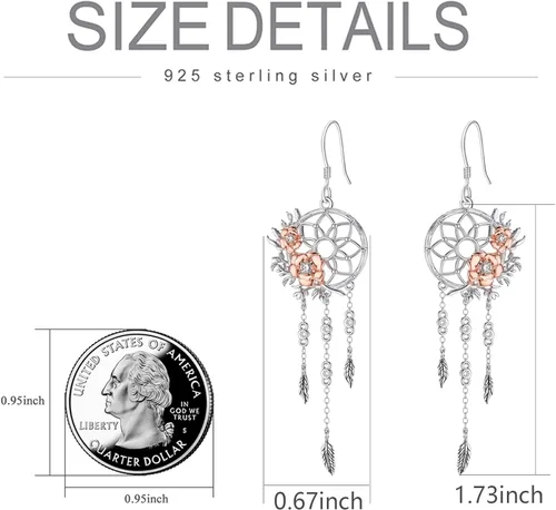 Vista 7 de MBSUUH Juego de collar y aretes de plata de ley 925 atrapasueños para mujeres y niñas