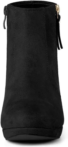 Vista 3 de Allegra K Botines de tacón grueso con cremallera lateral y plataforma baja para mujer