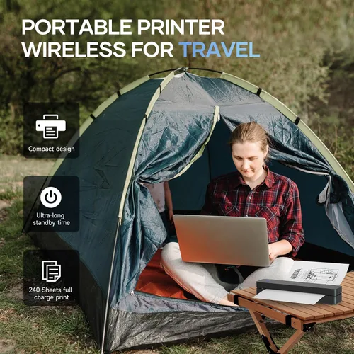 Vista 4 de iDPRT Impresora portátil inalámbrica para viajes, 300 DPI sin tinta, térmica, pequeña impresora para uso doméstico, oficina, vehículos, impresora