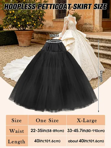 Vista 3 de SISROL Women's Hoopless Petticoat Crinoline Underskirt for Wedding Dress Negro