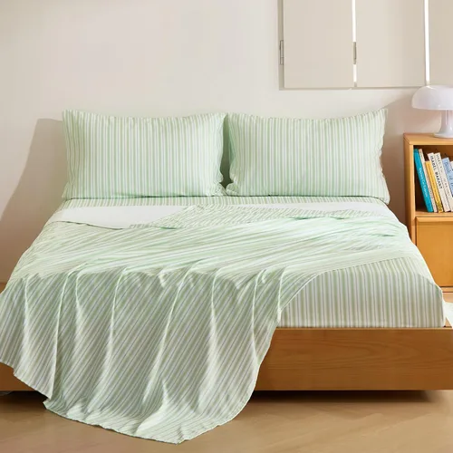 Vista 25 de MCO Juego de sábanas a rayas de 4 piezas, juego de sábanas Full transpirable con bolsillo profundo de 16", moderno y lujoso, juego de ropa de cama