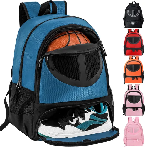 Vista 9 de Mochila de baloncesto para hombres y mujeres con compartimento para pelota y zapatos, capacidad de 30L, ligera y transpirable, mochila de fútbol