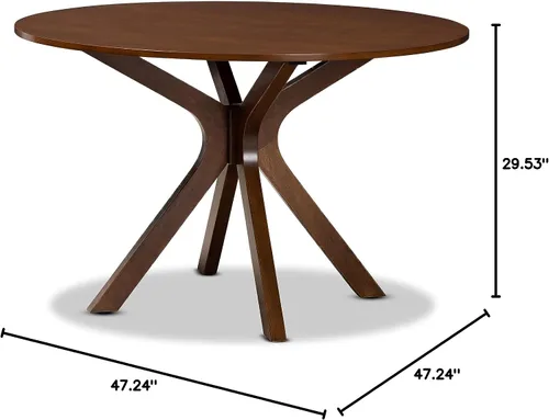 Vista 8 de Baxton Studio Kenji - Mesa de comedor redonda moderna y contemporánea de madera con acabado marrón nogal, 48 pulgadas de ancho