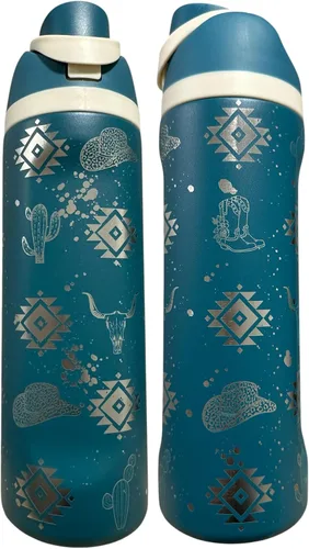 Vista 29 de Botella de agua de acero inoxidable de 40 oz taza Longhorn Bottle Bull Tumbler Cow Gift Western Water Bottle Cup (24oz Cream(90)-Longhorn (D35))