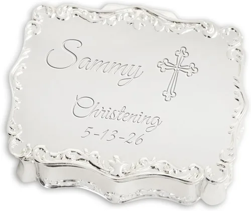 Vista 12 de Cherished Moments Joyero rectangular de dedicación de bebé personalizado Dedicación de plata