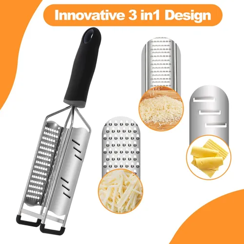 Vista 2 de Rallador de queso 3 en 1, rallador de limón, rallador de queso de acero inoxidable de mano, rallador de manivela de mano, utensilios de cocina