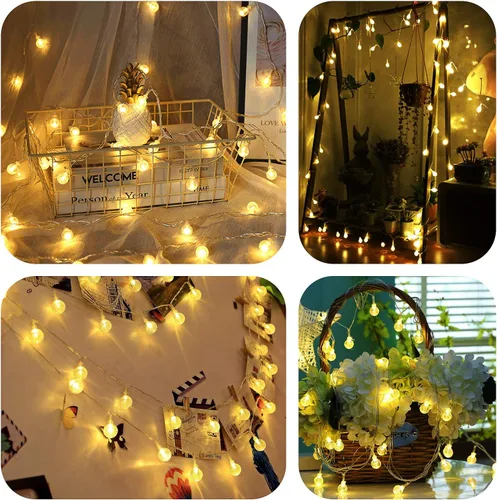Vista 5 de Cadena de luces de globo con pilas, 16 pies, impermeable, 30 LED, 8 modos, tira de luces para exteriores, tira de luces de bola de cristal