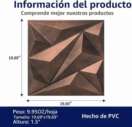 Vista 2 de Art3dwallpanels Los paneles de pared 3D diamante, cobre antiguo del PVC