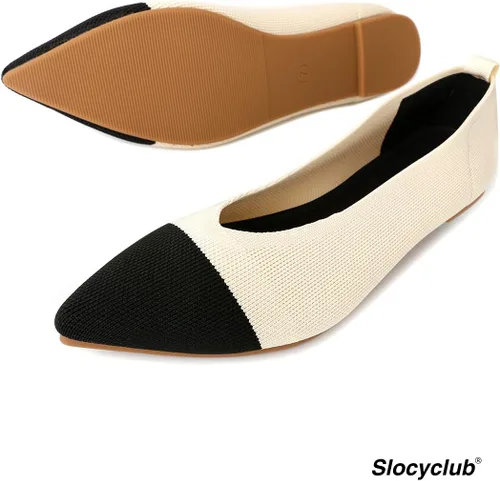 Vista 2 de Slocyclub Zapatos planos para mujer, zapatos de ballet clásicos con punta puntiaguda, textura de punto, leopardo negro, cómodos, puntiagudos