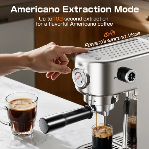 Vista 4 de Atatix Máquina de Café Espresso Mejorada, Cafetera Espresso Compacta de 20 Bares con Espumador de Leche, Cafetera de Acero Inoxidable con Tanque