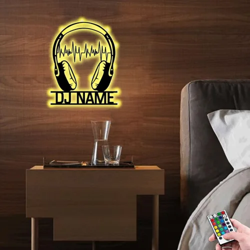 Vista 4 de Letrero de neón personalizado para reproductor de DJ, nombre personalizado, auriculares, reproductor de disco DJ, letrero de luz LED de metal