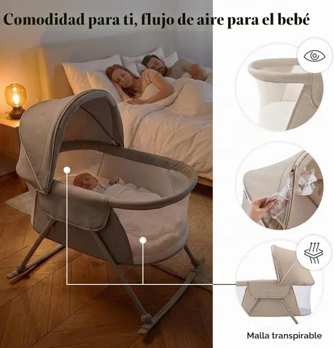 Vista 5 de Kinderkraft LOVI Cuna de Viaje para Bebé, Cuna Portátil Plegable con Mosquitera Integrada, Capota Ajustable y Función de Cuna Adicional, Beige