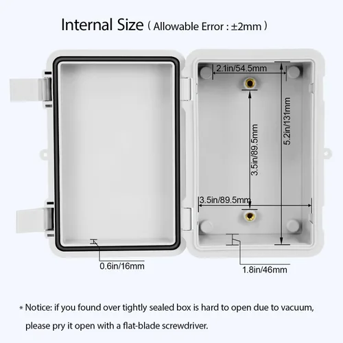 Vista 4 de Caja de conexiones de plástico ABS, IP65 resistente al agua y al polvo, recinto eléctrico universal, carcasa con bisagras para uso en interiores