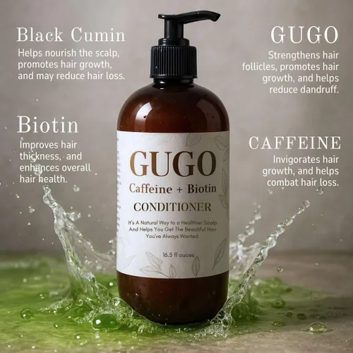 Vista 5 de Nature Skin Shop Gugo Acondicionador fortalecedor (tamaño salón, 16.5 onzas), tratamiento anticaídas para el crecimiento y adelgazamiento
