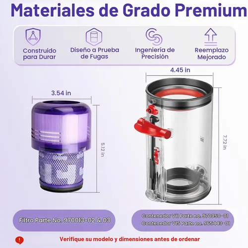 Vista 3 de Lemige V11 V15 filtro de vacío contenedor de polvo de repuesto para Dyson