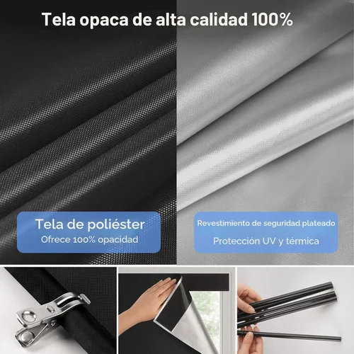 Vista 4 de SAUIRS Persianas enrollables opacas, sin cordón, para ventanas de interior, sin herramientas, sin taladro, tela con aislamiento térmico UV