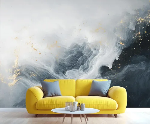 Vista 3 de Papel tapiz de mármol, papel tapiz negro y dorado para dormitorio, papel tapiz moderno gris para sala de estar, mural fotográfico de mármol nórdico