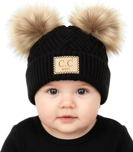 Vista 29 de Funky Junque Gorro de invierno con doble pompón para bebé de 0 a 12 meses, bonito gorro de punto acogedor para clima frío Patrón de tejido