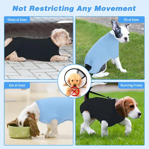 Vista 5 de Paquete de 2 unidades de algodón transpirable para perros de recuperación para después de esterilizar heridas abdominales, protectores profesionales