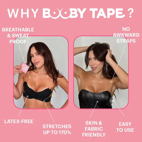 Vista 2 de Booby Tape Cinta adhesiva para senos original, levantamiento instantáneo de senos, reemplaza tu sujetador, sin látex, cinta adhesiva hipoalergénica