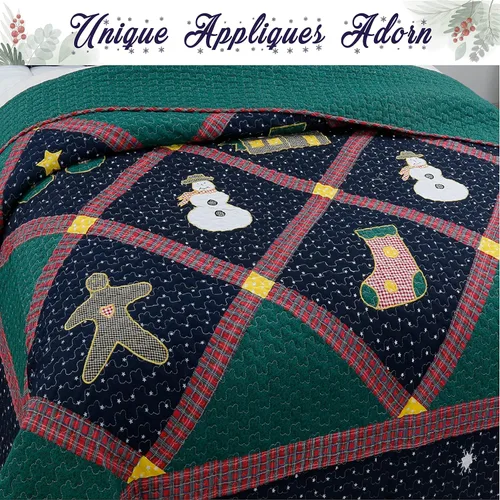 Vista 4 de Cozy Line Home Fashions Juego de ropa de cama reversible con diseño de retazos de Navidad, color azul marino, silencioso, cielo estrellado, cabaña