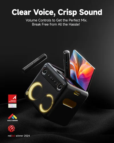 Vista 3 de Ikarao Micrófono inalámbrico Bluetooth para máquina de karaoke Break X1 y X2, micrófono de reemplazo/accesorio con 8 efectos de sonido, batería