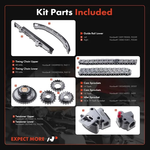 Vista 2 de A-Premium Kit de cadena de distribución del motor con guía y piñón tensor Compatible con Nissan Altima 1998-2001, Frontier 1998-2004, Xterra