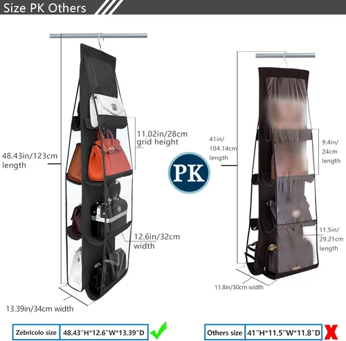 Vista 3 de Organizador de bolso, nuevo mejorado más grande, organizador de bolso para armario, ganchos resistentes, almacenamiento de bolso, material duradero