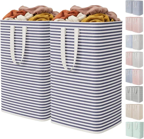 Vista 12 de Lifewit 75L x 2 Pack Collapsible Laundry Hamper Large,Tall Foldable Dirty Clothes Baskets Waterproof, Freestanding Double Bags with Easy Carry