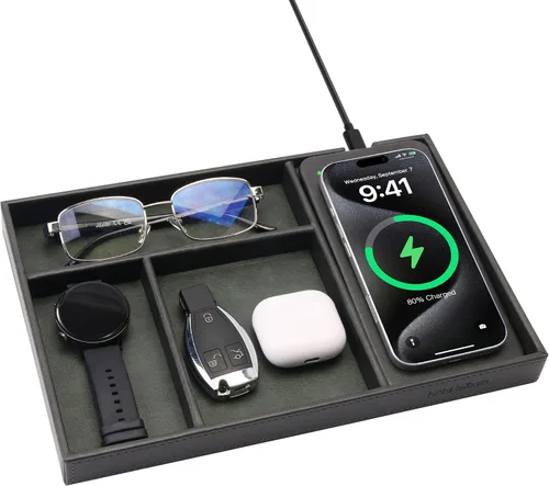 Vista 11 de Valet Tray, Built in Wireless Charging Pad, Nightstand Organizer Sillín marrón