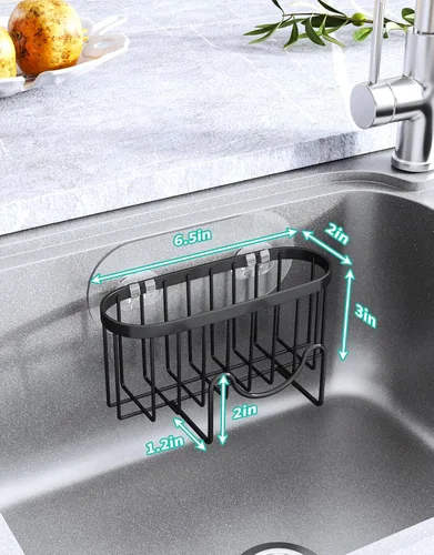Vista 3 de HapiRm Organizador de esponja multifuncional con forma única en M, 2 métodos de instalación, organizador de fregadero de cocina, organizador